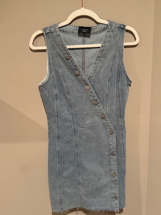 Vici Dresses & Skirts - VICI Light Blue Sleeveless Denim Wrap-Style Dress